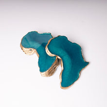 Load image into Gallery viewer, Mini African Shaped Coaster Set in Teal and Trimmed with Gold
