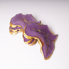 Load image into Gallery viewer, Mini African Shaped Coasters in Purple &amp; Gold
