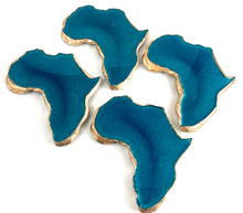 Load image into Gallery viewer, Mini African Shaped Coaster Set in Teal and Trimmed with Gold
