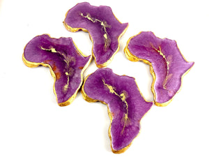 Mini African Shaped Coasters in Purple & Gold