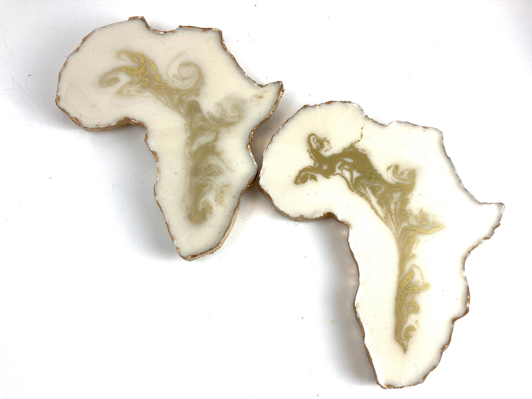 African Shaped Coasters in Ivory and Gold