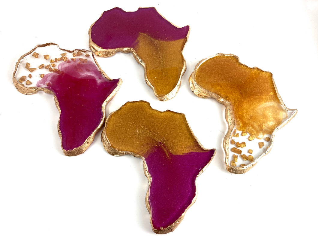 Mini African Shaped Coasters in Hot Pink and Gold