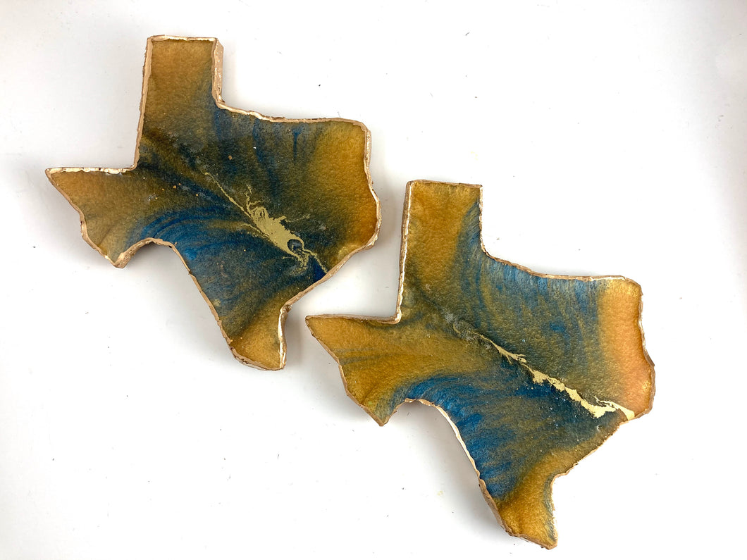 Texas Shaped Coaster in Gold and Blue