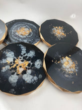 Load image into Gallery viewer, Rhombus Edge Set of Six Coasters in Black and White with Gold Accents and Trim
