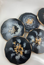 Load image into Gallery viewer, Rhombus Edge Set of Six Coasters in Black and White with Gold Accents and Trim
