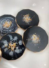 Load image into Gallery viewer, Rhombus Edge Set of Six Coasters in Black and White with Gold Accents and Trim
