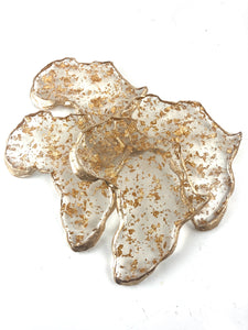 Mini African Shaped Coasters in Clear with Gold Accents and Gold Trim