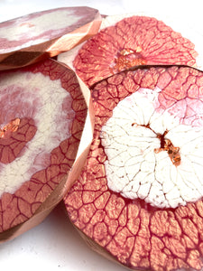 Rhombus Shaped Coasters in Blush and White with Rose Gold Accents and Rose Gold Trim