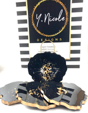 Load image into Gallery viewer, Geode Shaped Coasters in Black with Gold Trim
