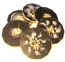 Load image into Gallery viewer, Rhombus Edge Set of Six Coasters in Black and White with Gold Accents and Trim
