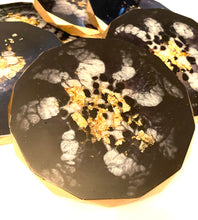 Load image into Gallery viewer, Rhombus Edge Set of Six Coasters in Black and White with Gold Accents and Trim
