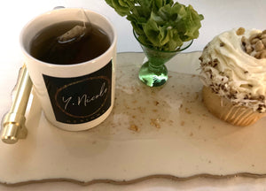 Platter in White with Gold Accents with two coasters