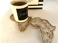 Load image into Gallery viewer, African Shaped Coasters in Clear with Gold Flakes
