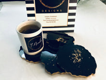 Load image into Gallery viewer, Geode Shaped Coasters in Black with Gold Trim
