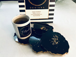 Geode Shaped Coasters in Black with Gold Trim