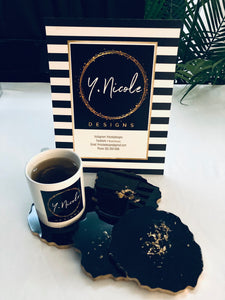 Geode Shaped Coasters in Black with Gold Trim