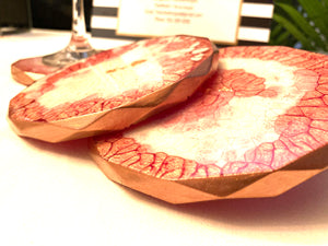 Rhombus Shaped Coasters in Blush and White with Rose Gold Accents and Rose Gold Trim