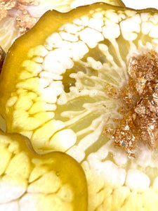 Geode Shaped Coasters in Yellow, white, with Gold Accents and Trim