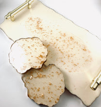 Load image into Gallery viewer, Platter in White with Gold Accents with two coasters
