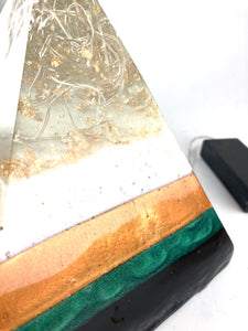 Pyramid Lamp in Black, Green, White, and Gold