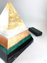 Load image into Gallery viewer, Pyramid Lamp in Black, Green, White, and Gold
