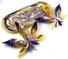 Load image into Gallery viewer, Y.N. 3 Piece Rolling Tray and Two Coasters in Purple, Yellow, and White.
