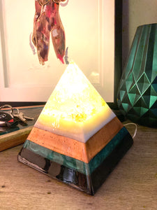 Pyramid Lamp in Black, Green, White, and Gold