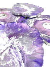 Load image into Gallery viewer, Geode Coasters in Purple, Grey, and Silver
