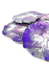 Load image into Gallery viewer, Geode Coasters in Purple, Grey, and Silver
