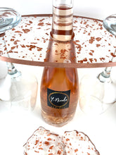 Load image into Gallery viewer, Wine and Glass Holder with Two Coasters in Clear with Rose Gold Accents and Trim
