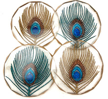 Load image into Gallery viewer, Rhombus Edge Peacock Coasters with Gold Trim
