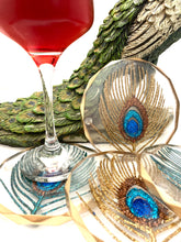 Load image into Gallery viewer, Rhombus Edge Peacock Coasters with Gold Trim
