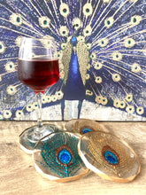 Load image into Gallery viewer, Rhombus Edge Peacock Coasters with Gold Trim
