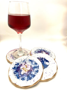 Rhombus Shaped Coasters  Multi Colored with Gold Trim and Accents