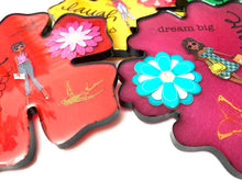 Load image into Gallery viewer, Flower Shaped &quot;Affirmation&quot; Coasters in Multiple Colors with Black Trim
