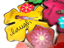 Load image into Gallery viewer, Flower Shaped &quot;Affirmation&quot; Coasters in Multiple Colors with Black Trim
