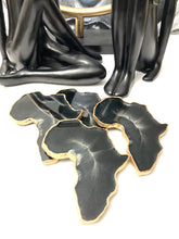 Load image into Gallery viewer, African Shaped Coasters in Black and White with Gold Trim
