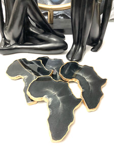 African Shaped Coasters in Black and White with Gold Trim