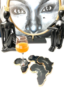 African Shaped Coasters in Black and White with Gold Trim