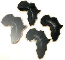 Load image into Gallery viewer, African Shaped Coasters in Black and White with Gold Trim
