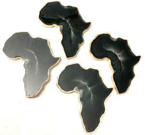 African Shaped Coasters in Black and White with Gold Trim