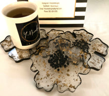 Load image into Gallery viewer, Flower Shaped Coaster in Clear with black and gold accents with Black Trim
